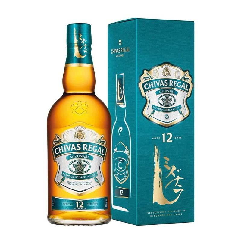 Vỏ chai đựng rượu ngoại thủy tinh Chivas 12 xanh có hộp