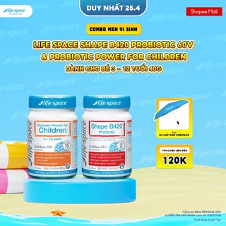 Combo Men vi sinh Life Space Shape B420 Probiotic 60v & Probiotic Power for Children dành cho bé 3 - 12 tuổi 40g