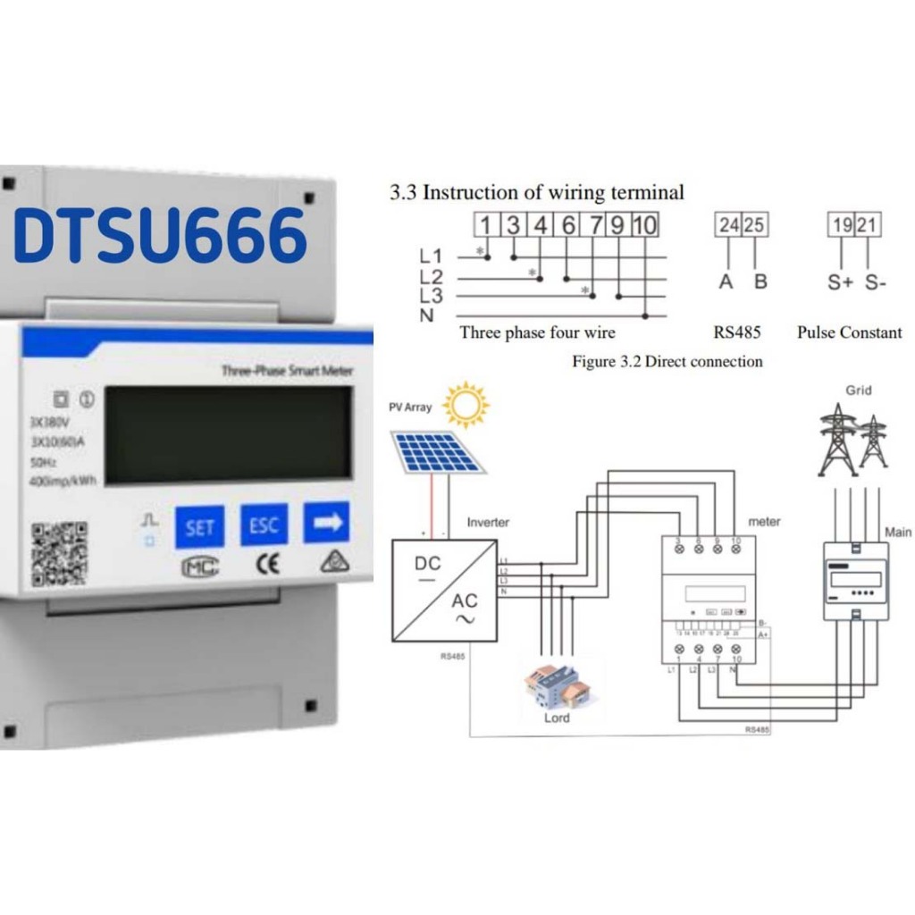 Công tơ điện thông minh, đồng hồ đo công suất 3 pha Chint DTSU666( Smart meter)