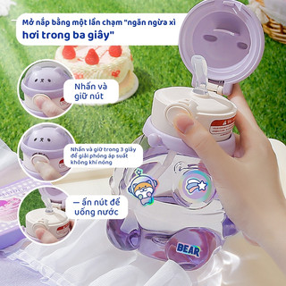 Bình Nước 400ml Cầm Tay Họa Tiết Gấu Hoạt Hình Dễ Thương Cho Bé