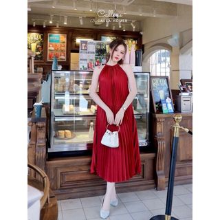 Đầm maxi cổ yếm lụa dập ly dáng dài sang trọng Callene (CC372-374)