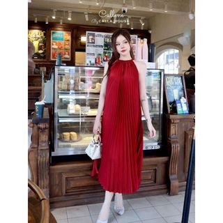Đầm maxi cổ yếm lụa dập ly dáng dài sang trọng Callene (CC372-374)