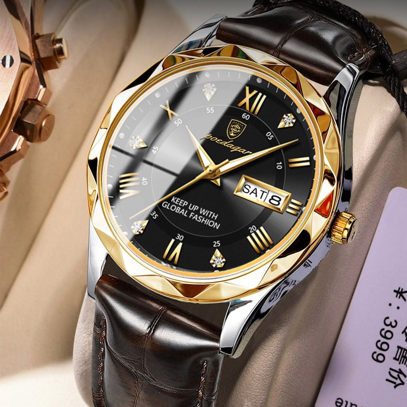 Đồng hồ nam POEDAGAR 615 dây da cao cấp chính hãng mặt kính cường lực, chống nước, dạ quang sang trọng | BigBuy360 - bigbuy360.vn