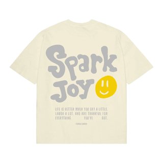 Áo thun form rộng unisex nam nữ teeholic cotton cao cấp slogan spark joy màu trắng kem localbrand