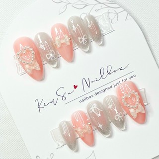 Nailbox thạch hồng mix mắt mèo nơ