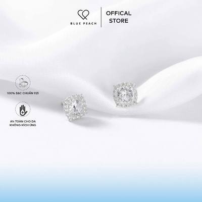 Khuyên Tai Bạc Blue Peach Diamond Viền Vuông KT638