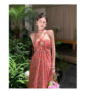 Đầm Hoa Nhí Dáng Dài Buộc Dây Váy Maxi Hoa Cổ Yếm Quyến Rũ