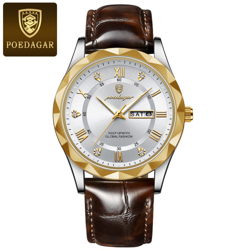 Đồng hồ nam POEDAGAR 615 dây da cao cấp chính hãng mặt kính cường lực, chống nước, dạ quang sang trọng | BigBuy360 - bigbuy360.vn
