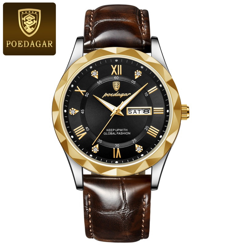 Đồng hồ nam POEDAGAR 615 dây da cao cấp chính hãng mặt kính cường lực, chống nước, dạ quang sang trọng | BigBuy360 - bigbuy360.vn