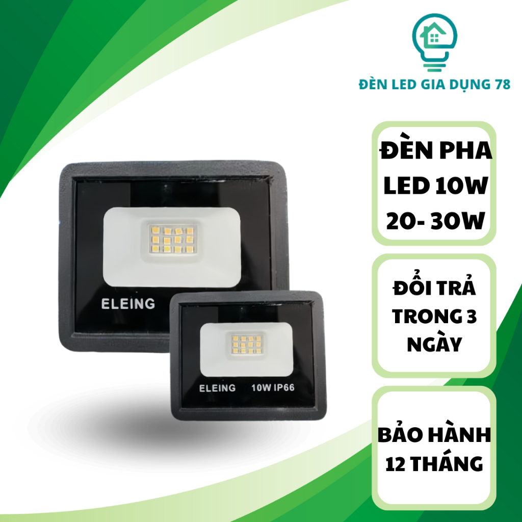 Đèn LED Pha Chiếu Sáng Sân Vườn 10W, 20W, 30W – Ngoài Trời, Chống Nước IP66