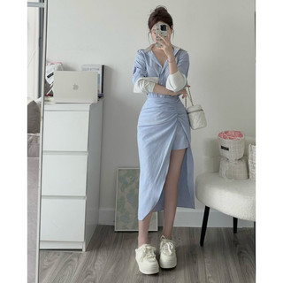 Jessie set• set 2 món| Áo sơ mi kẻ kèm chân váy cách điệu xẻ tà siêu tôn dáng chất cotton cao cấp (ảnh thật 100%)