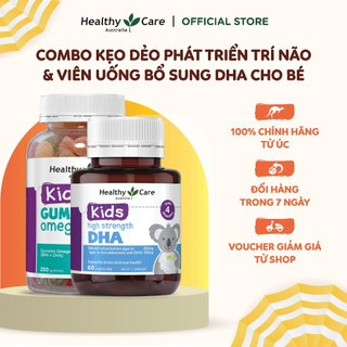 Combo Kẹo Dẻo Phát Triển Trí Não Healthy Care Kids Omega-3 250 Viên & Viên Uống Bổ Sung Healthy Care DHA 60 Viên