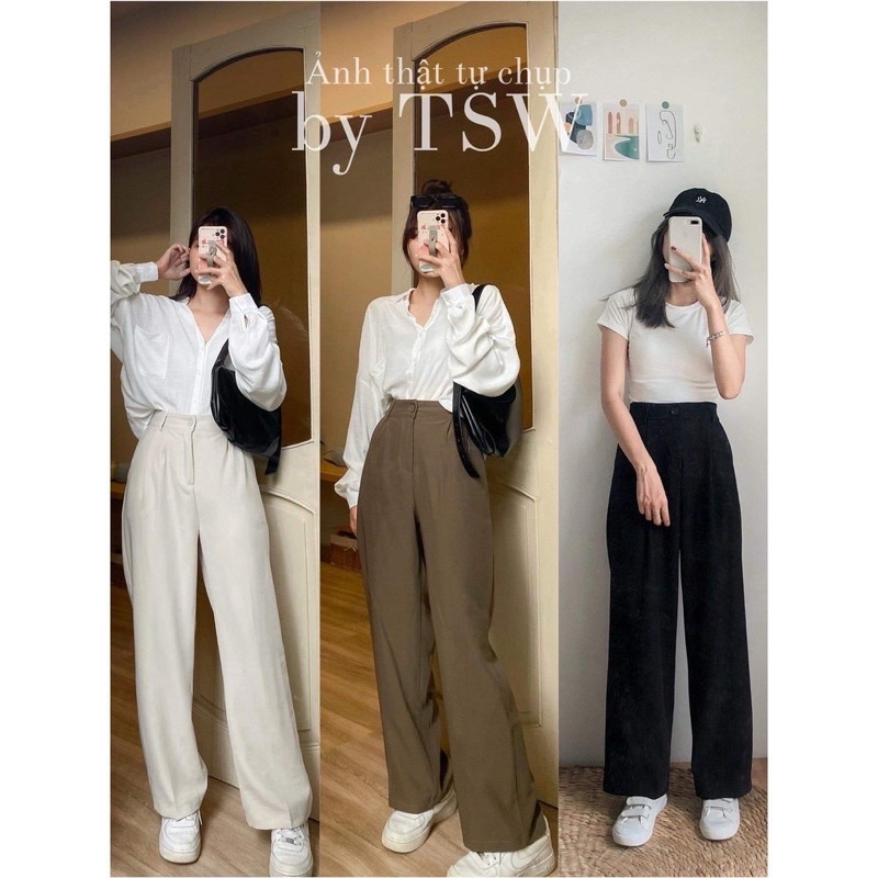 Quần suông ống rộng mềm đứng dáng size M The sweather weather used fit eo <68