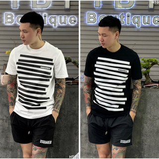 Áo phông cổ tròn hoạ tiết kẻ ngang hai màu trắng đen co giãn thời trang phong cách giới trẻ có size từ s đến xl