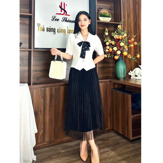 Chân váy xếp ly đính ngọc trang trí Lee Shines, chân váy ren 2 lớp freesize