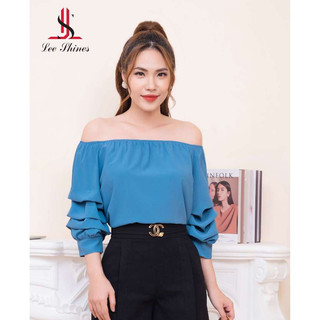 Áo sơ mi trễ vai Lee Shines, chất lụa nhật mềm mại ưa da, mặc 2 kiểu