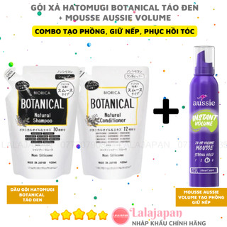 Combo Gội Xả Hatomugi Botanical Táo Đen và Mousse Aussie Volume tăng độ phồng bồng bềnh cho tóc