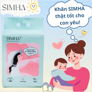  Khăn vải khô đa năng lau cho bé SIMHA  lau mặt cho bé bịch lớn 186 tờ dày dai mềm mịn thấm hút tốt 