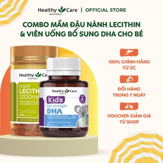 Combo Mầm Đậu Nành Úc Healthy Care Super Lecithin 100 Viên & Viên Uống Bổ Sung Cho Bé Healthy Care DHA 60 Viên