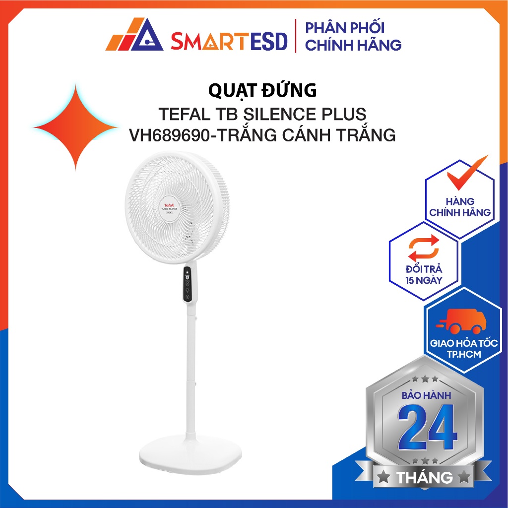 |FREESHIP + HỎA TỐC| Quạt đứng có điều khiển từ xa Tefal Turbo Silence Plus VH689690 - Gió đối lưu - Hàng chính hãng