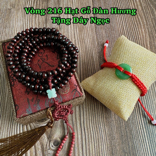 Vòng 216 hạt gỗ đàn hương tặng dây ngọc