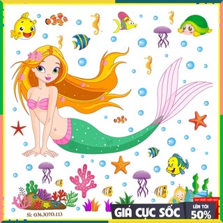 Buôn sỉ Decal dán tường nàng tiên cá dưới biển, tranh dán tường đại dương