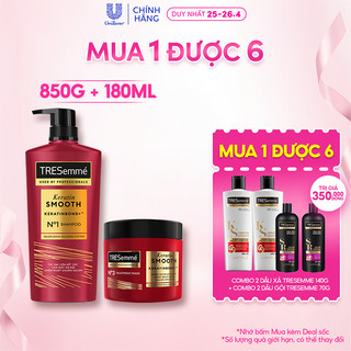 Combo Dầu Gội Và Kem Ủ/Serum TRESemmé Keratinbond+ Cho Tóc Khô Xơ Rối Vào Nếp Suôn Mượt 850g, 180ml/100ml