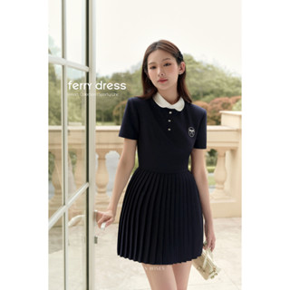 JOIE DES ROSES - Váy tuyết nhung xếp ly phối cổ trắng Ferry Dress