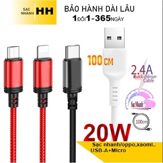 Bộ Cáp sạc HH /D7 cáp tai nghe ốp sạc nhanh  6A dây dù chống đứt, dây truyền tải dữ liệu dài 1M/1.5M - BẢO HÀNH 1 NĂM