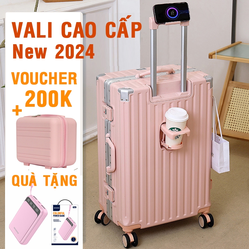 VALI KHUNG NHÔM KHOÁ SẬP NỘI ĐỊA TRUNG MỚI 2024 - SIZE 20/24/29 INCH,LÓT 2 NGĂN KÍN - KÈM GIÁ ĐỂ CỐC VÀ T