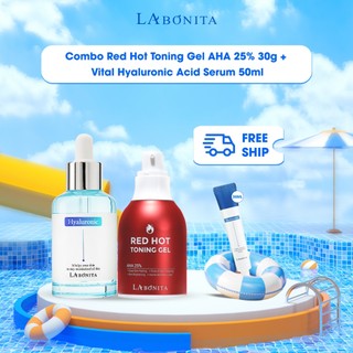  Combo Red Hot Toning Gel AHA 25% 30g + Vital Hyaluronic Acid Serum 50ml
