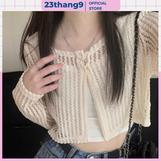 Áo khoác lưới , áo khoác len croptop dài tay 2 cúc màu kem màu trắng QCCC phong cách hàn quốc đi biển ulzzang 23thang9