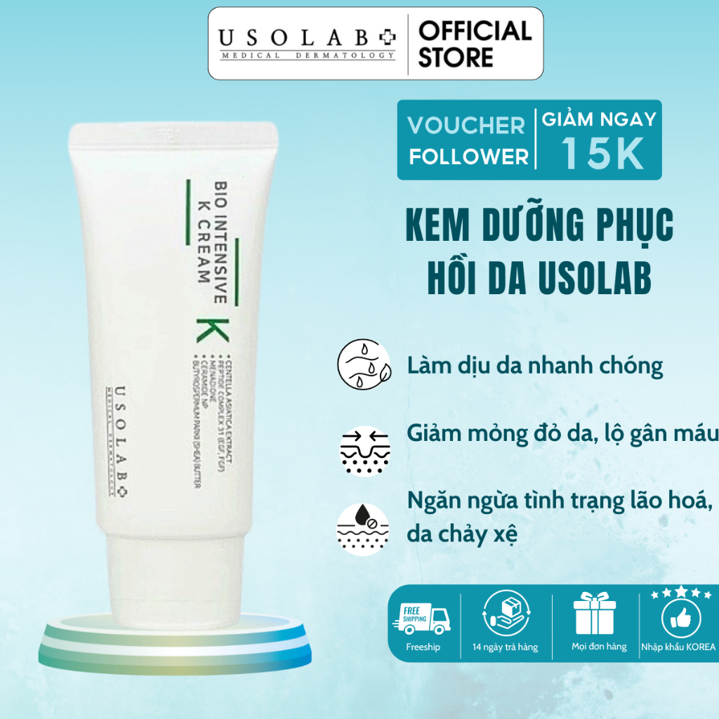 Kem dưỡng Bio Intensive Vitamin K Cream USOLAB 50ml làm dịu, phục hồi da nhạy cảm và căng bóng da