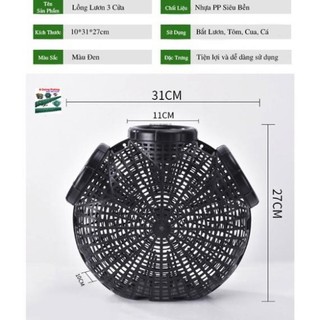 Lờ Bẫy Lươn 3 cửa Chất Lượng Cao - Lồng Bẫy Lươn Hiệu Quả tặng kèm quả đựng mồi+1 gói mồi