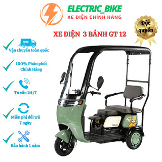 Xe máy điện 3 bánh gt 12, xe điện cho người già, người khuyết tật, mẫu mới 2024, khung thép chắc chắn, bh 1 năm