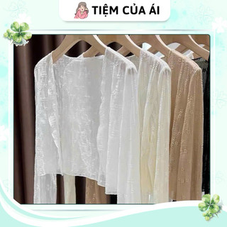 Áo khoác lưới trong suốt tay dài ren hoa nổi croptop