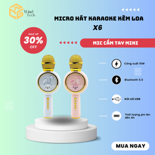 Micro Hát Karaoke Không Dây Kèm Loa X6 Hình Thỏ Đáng Yêu Âm Thanh Sống Động, Mic Hát Cho Bé Tập Hát