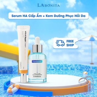 Combo Căng Bóng Làn Da Serum HA Cấp Ẩm + Kem Dưỡng Phục Hồi Da La Bonita Vita K Repair Cream 30ml