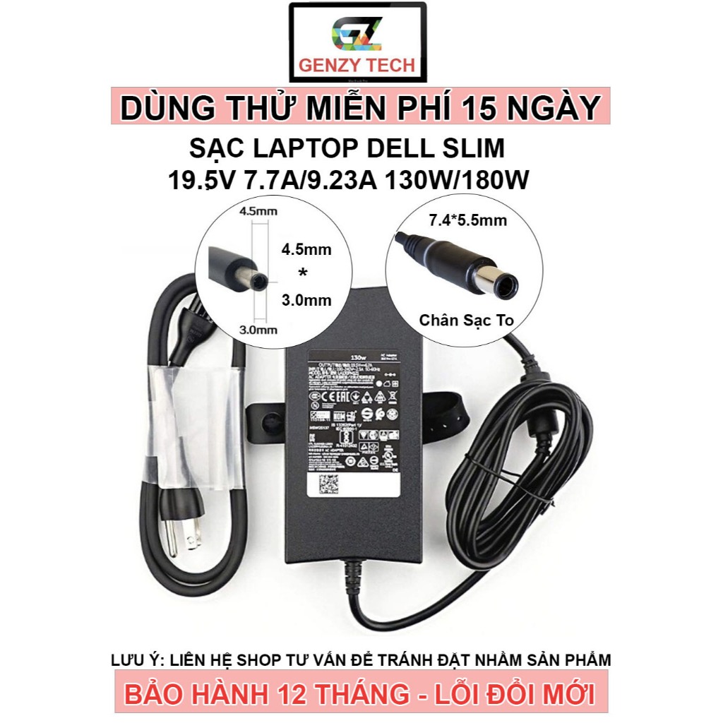 Sạc Dell Gaming Latitude, Dell XPS, Dell Precision, Dell Alienware 19.5V - 6.7A/9.23A 130W/180W - BẢO HÀNH 12 THÁNG