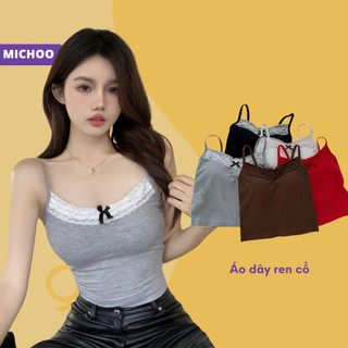 Áo 2 Dây Nữ Viền Ren Phối Nơ MICHOO Kèm Sẵn Đệm Ngực Tạo Form 6 Màu