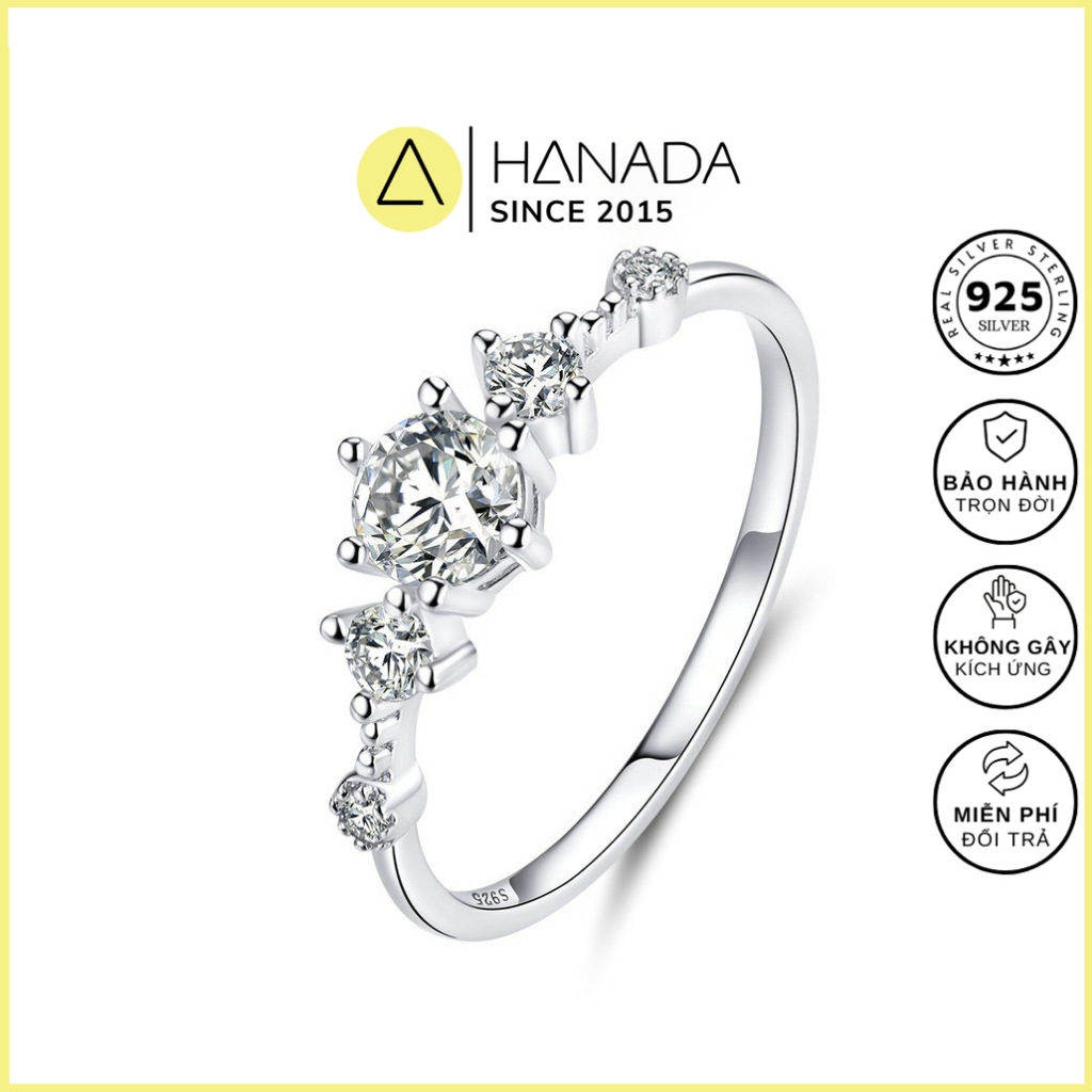 Nhẫn BẠC 925 (Bảo Hành Trọn Đời) Đá Cao 4MM Chuẩn 6A Nhẫn Đính Đá Lấp Lánh Hanada 0780 N12