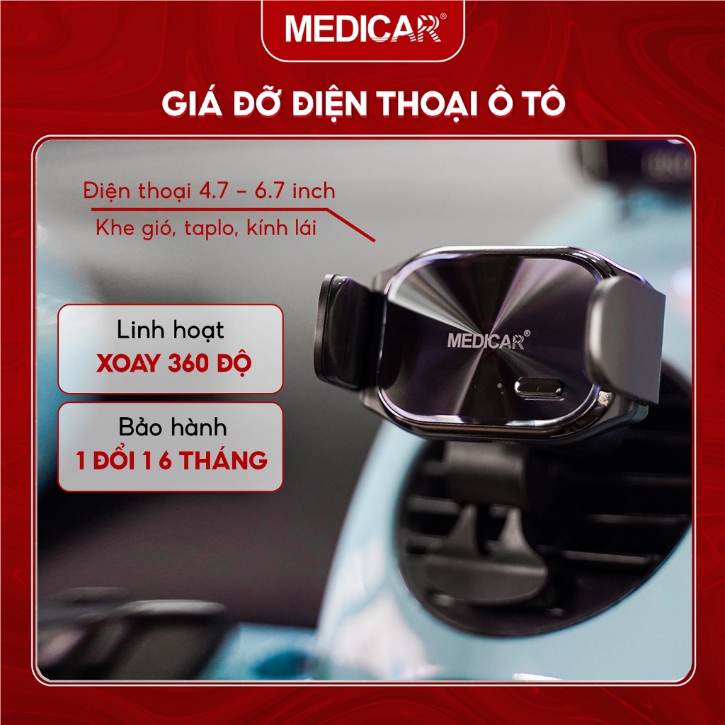 Giá đỡ điện thoại ô tô MEDICAR V2 chống rung lắc, chấp mọi địa hình, khóa từ tính 1 chạm, thiết kế hợp kim đắt giá