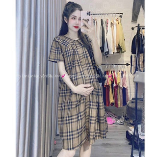 Váy bầu xinh sơ mi dáng dài, đầm bầu đẹp dáng suông dài chất mềm mát