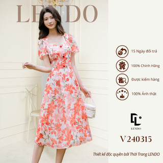Đầm Váy Công Sở LENDO V240315 Dáng Xòe A Tay Bồng Ngắn Cổ Vuông Cách Điệu Phối Cúc Bọc