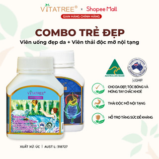 Combo trẻ đẹp Vitatree viên uống đẹp da Marine Collagen Plus và thải độc mỡ nội tạng Organ Fat Detox