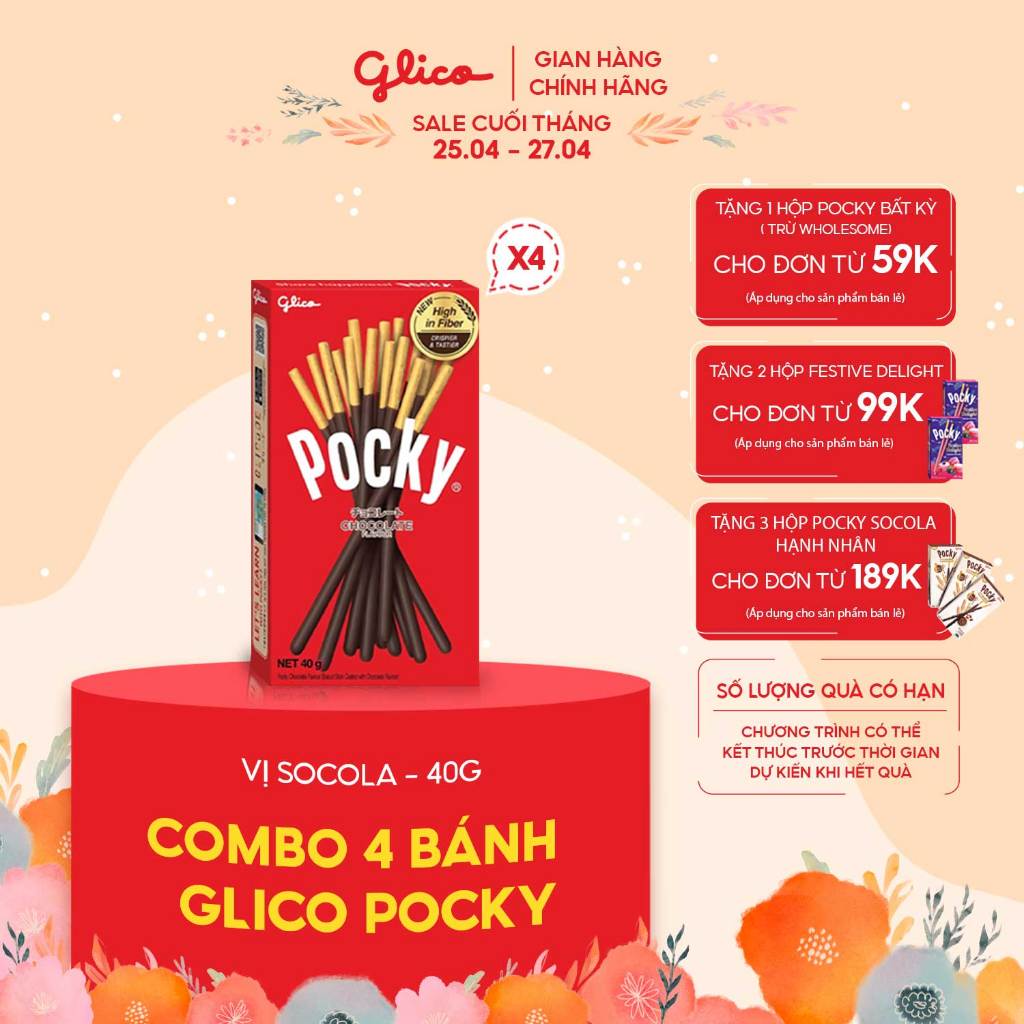 Combo 4 hộp Bánh que Glico Pocky vị Socola 40gr