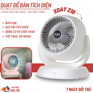 Quạt Mini Để Bàn, Quạt Tích Điện Mini Xoay 180 Độ Cực Mát, Với Động Cơ Siêu Êm