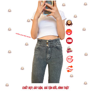 Quần jean nữ lưng siêu cao phối 3 CÚC TRƯỚC có cỡ lớn, Quần nữ thời trang mới siêu hot ms1-185 / 6