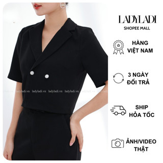 Áo vest croptop LADI màu đen tay ngắn tôn dáng A014