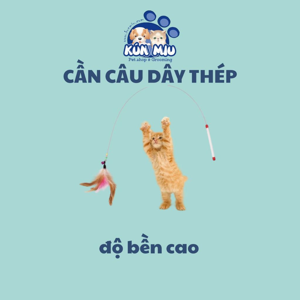 Đồ chơi cần câu mèo dây thép không gỉ gắn lông vũ Kún Miu